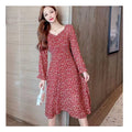 Women's Retro Casual V-Neck Floral Print Long-Sleeve Dress